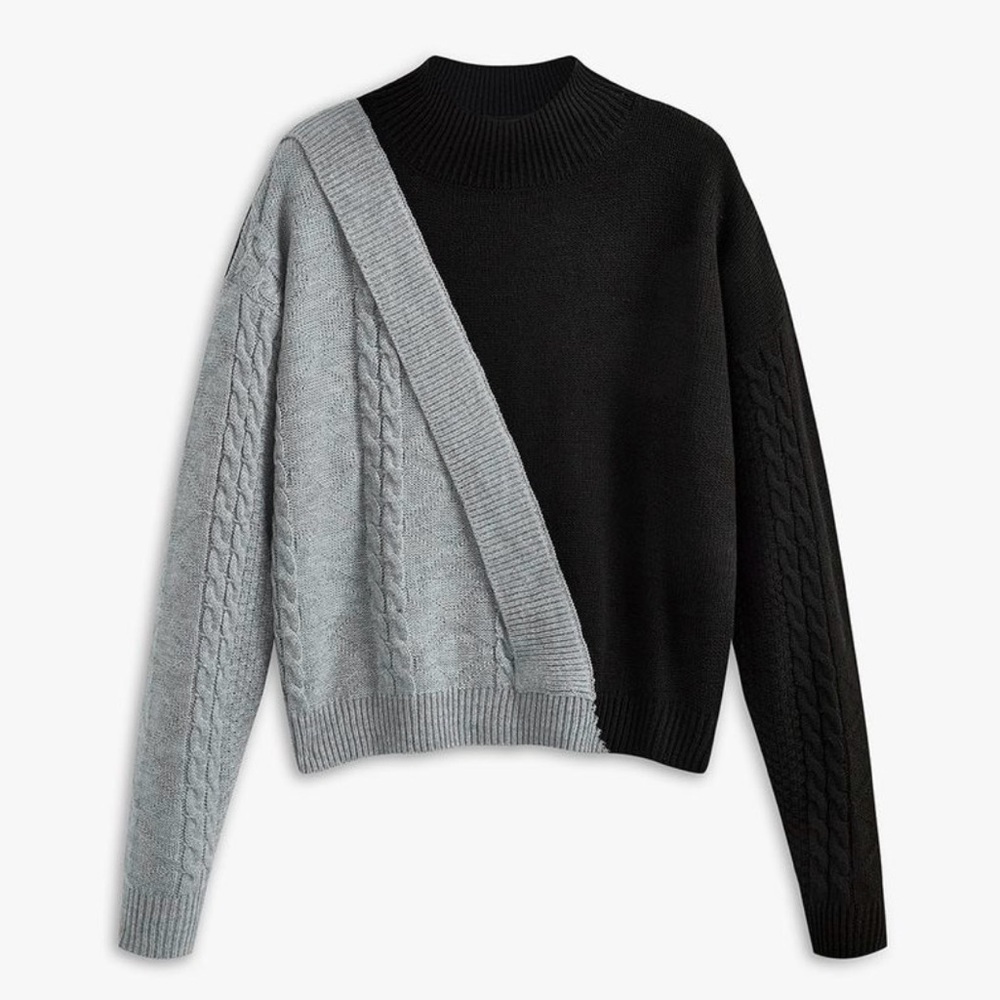Commense Black and Gray Cable Knit Sweater